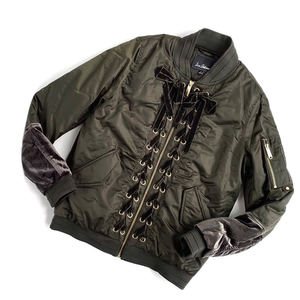 Sam Edelman | olive velvet lace-up bomber jacket